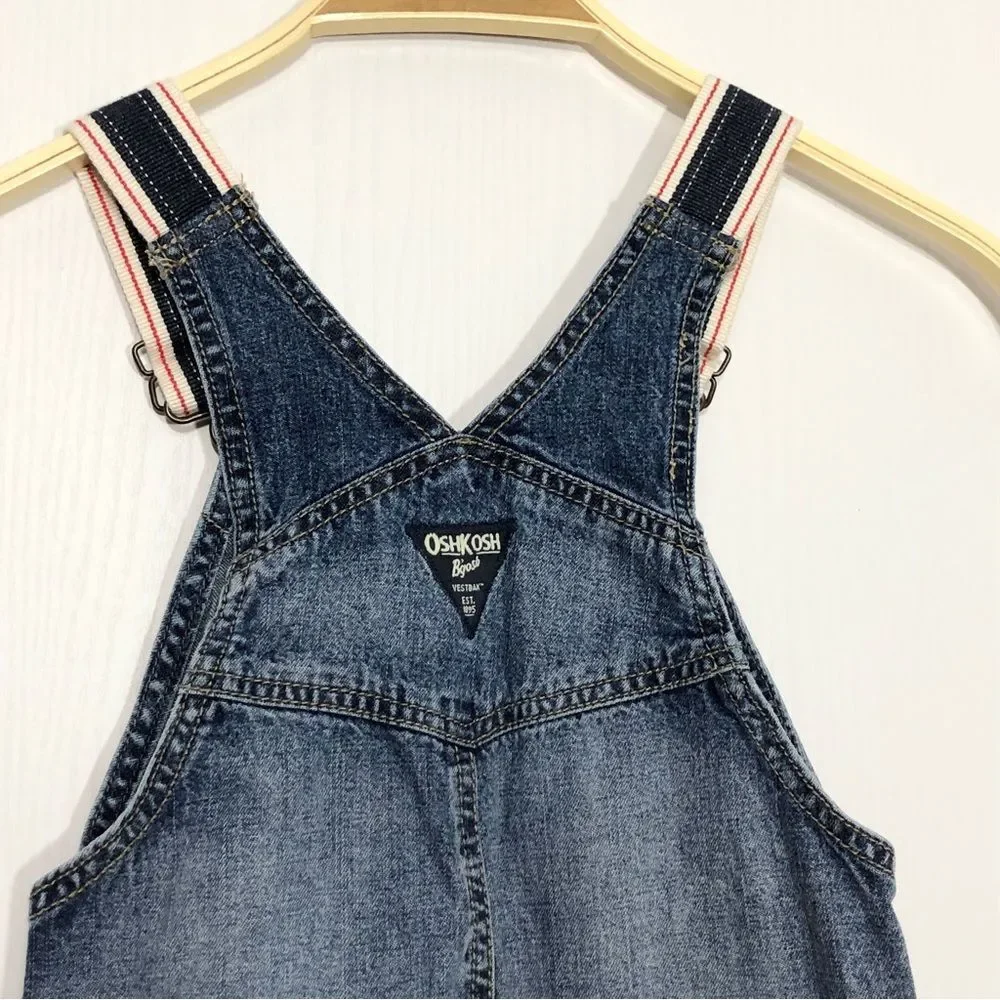 Osh Kosh B’Gosh Denim Overalls Boys 4 Red White Blue Striped Straps USA